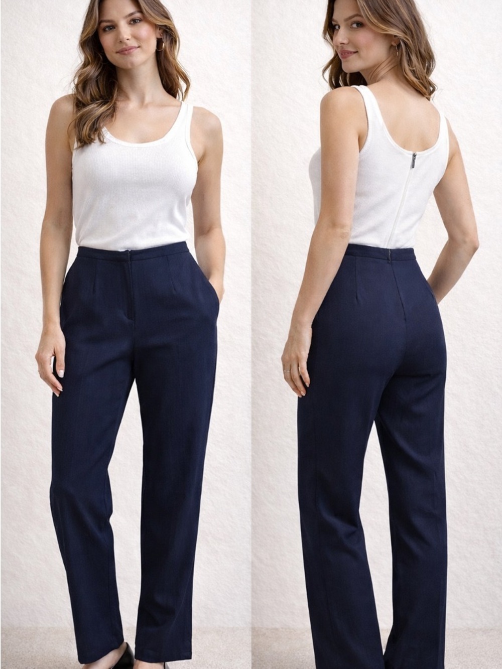 City Triangles Navy High-Waist Straight Leg Trousers
